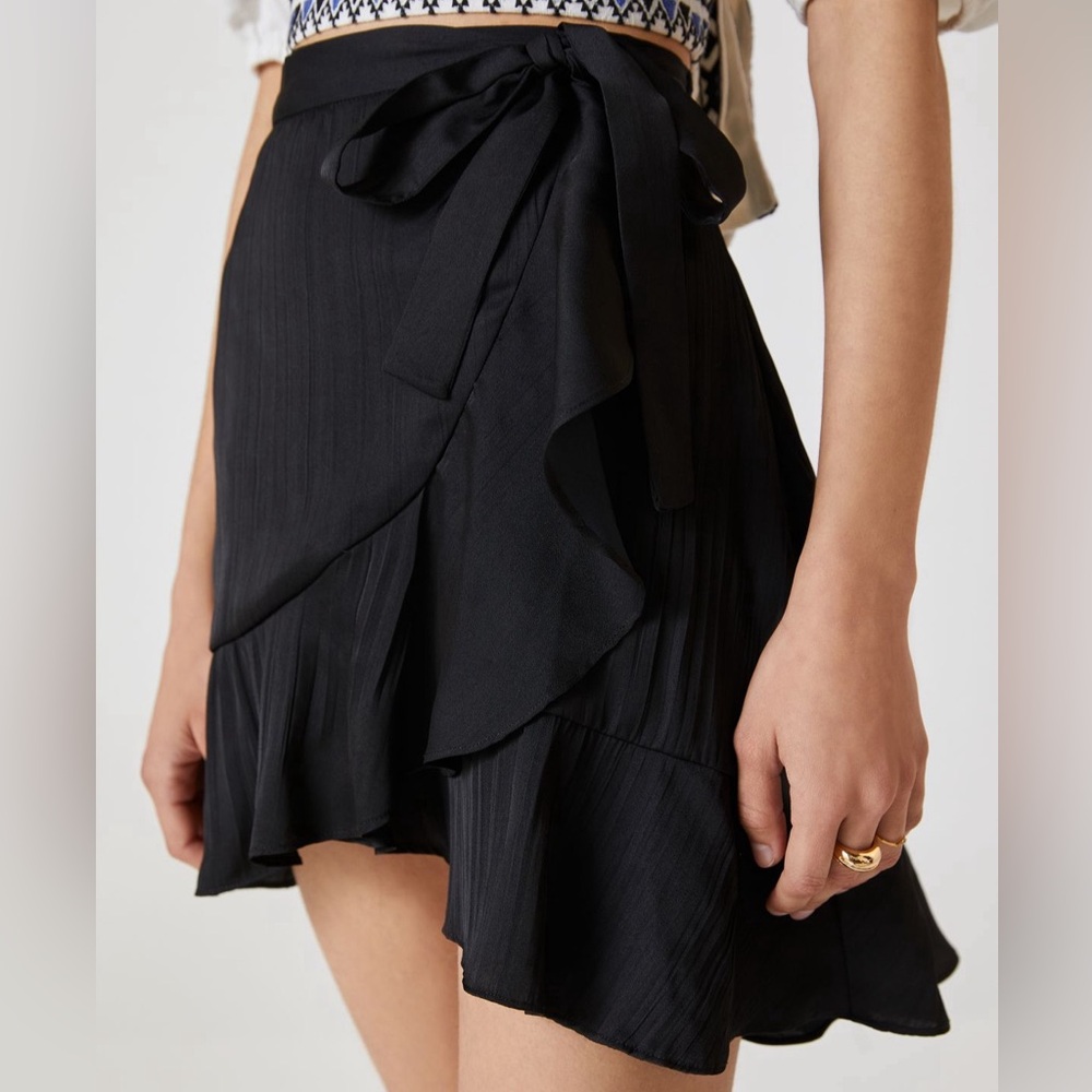 Maeve Anthropologie silky black wrap skirt